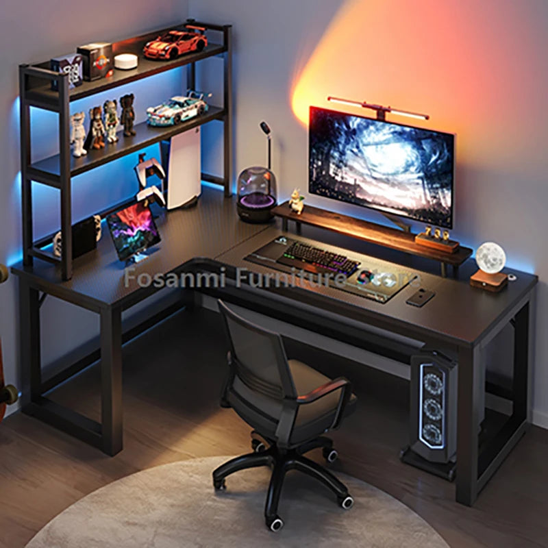 L-Shaped Corner Gaming Desk - Modern Computer Workstation with Storage