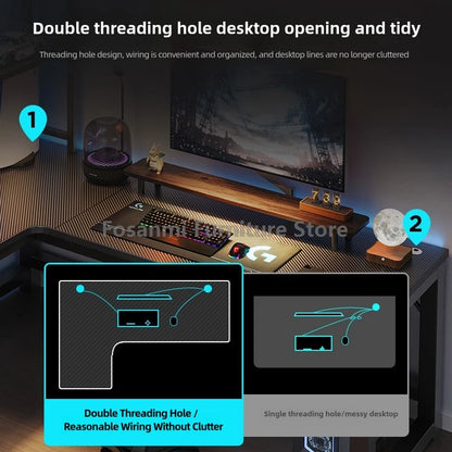 L-Shaped Corner Gaming Desk - Modern Computer Workstation with Storage